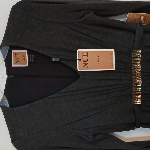 NUE by Shani, Elegant Grey Long Sleeve Dress. With Embishment Waistline, Size 8 - Picture 7 of 14